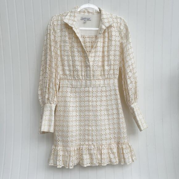 Shona Joy Penelope White Balloon Sleeve Mini Dress Cotton Women’s 4 - Picture 7 of 8